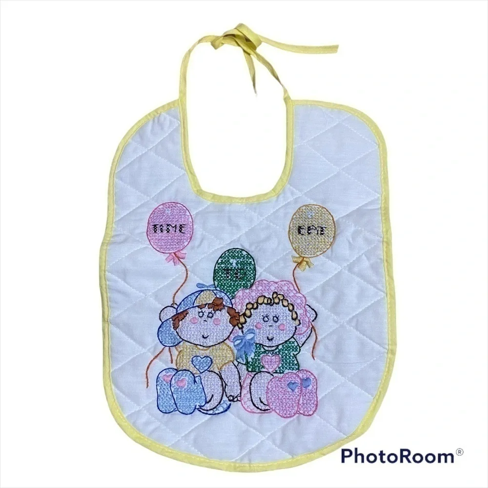 Vintage Cabbage Patch Cross Stitch Bib Baby Kids Yellow White